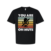 You Are On Mute Graphic Tee With Retro Colored Stripes And Microphone Icon For Unisex
