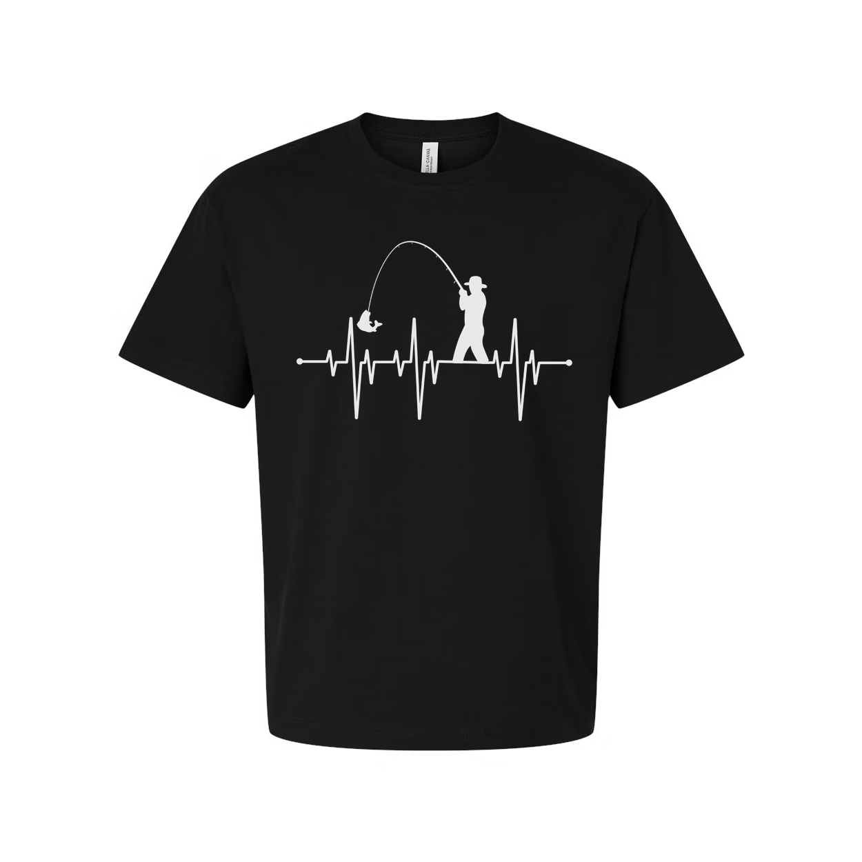 Unisex Fishing Heartbeat T Shirt With Angler Silhouette Casting On Lifeline Graphic