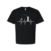 Unisex Fishing Heartbeat T Shirt With Angler Silhouette Casting On Lifeline Graphic