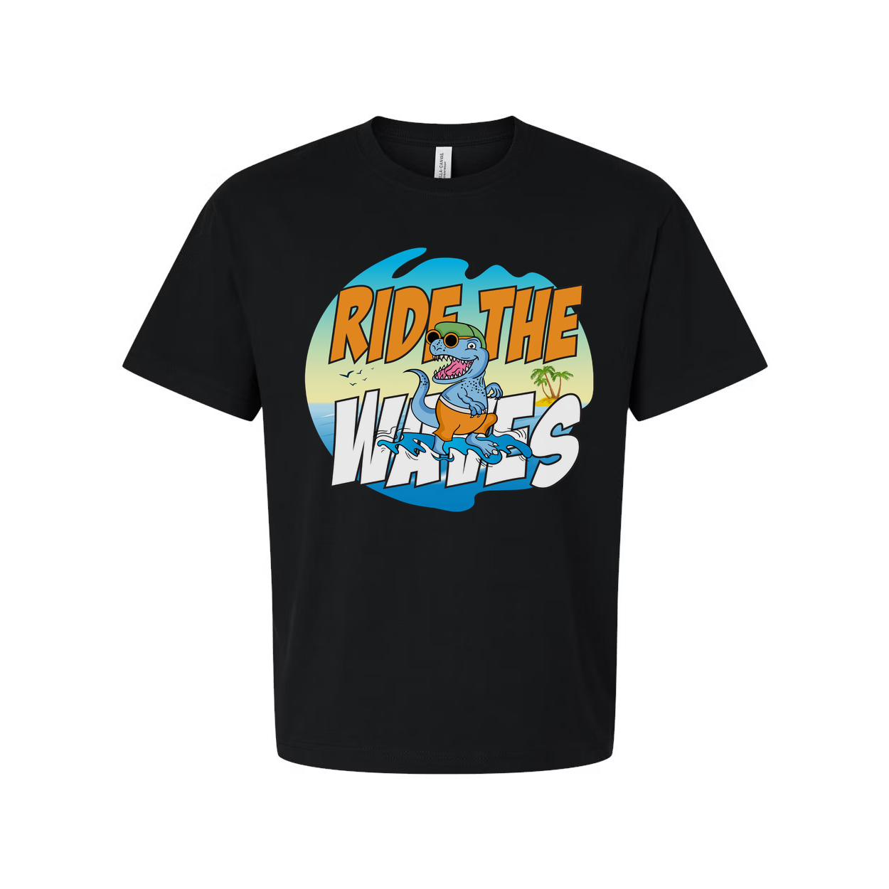 Ride The Waves Dinosaur Surfing T Shirt For Men Women Unisex Graphic Tee Beach Vibe Fun Artwork