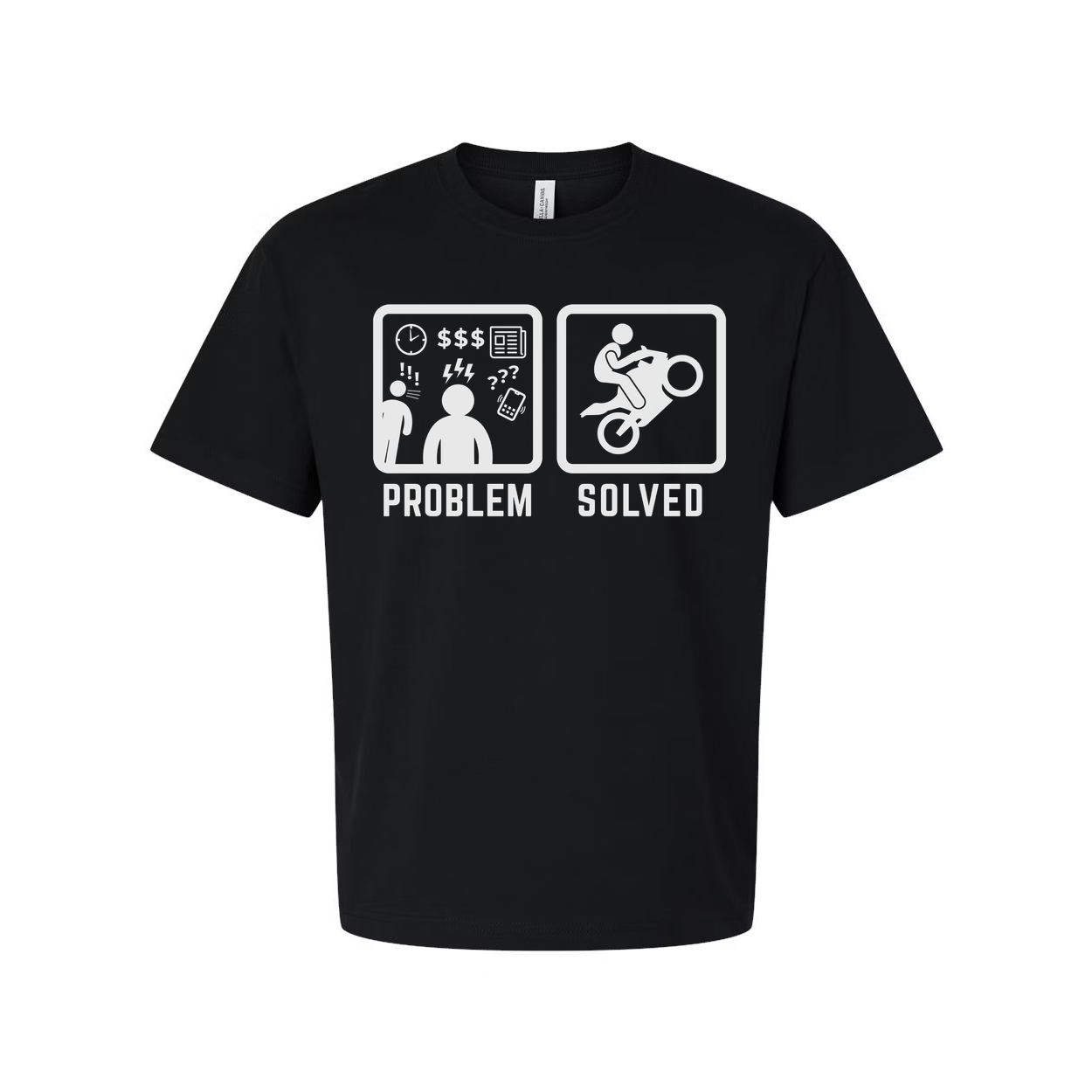 Funny Unisex T Shirt Graphic Tee With Problem Solved Motorcycle Illustration Design