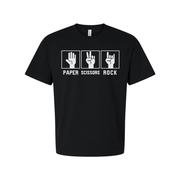 Humorous Graphic T Shirt Unisex Tee With Paper Scissors Rock Hand Sign Icons Soft Cotton Comfort Fit