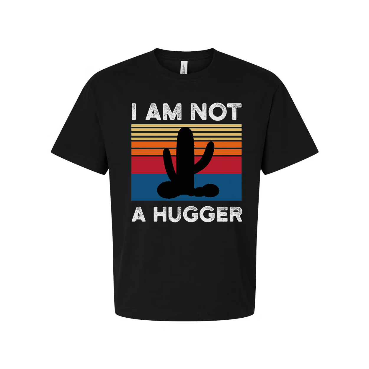 I Am Not A Hugger White T Shirt Unisex Graphic Tee With Cactus Sunset Retro Stripes Design