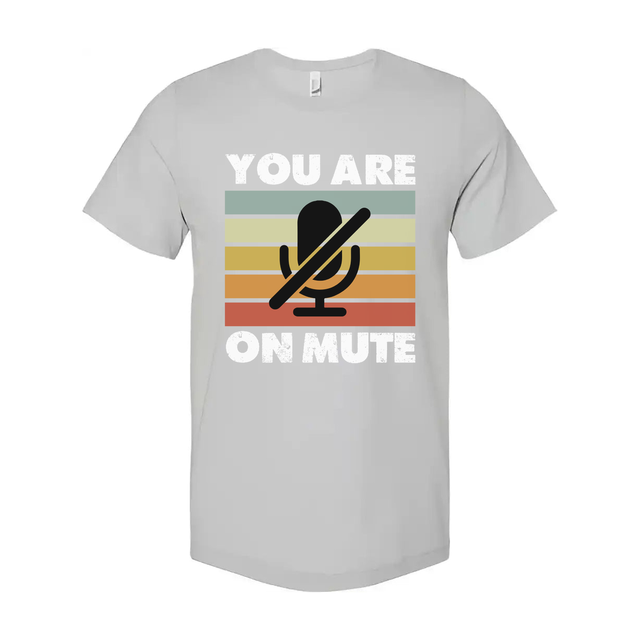 You Are On Mute Graphic Tee With Retro Colored Stripes And Microphone Icon For Unisex