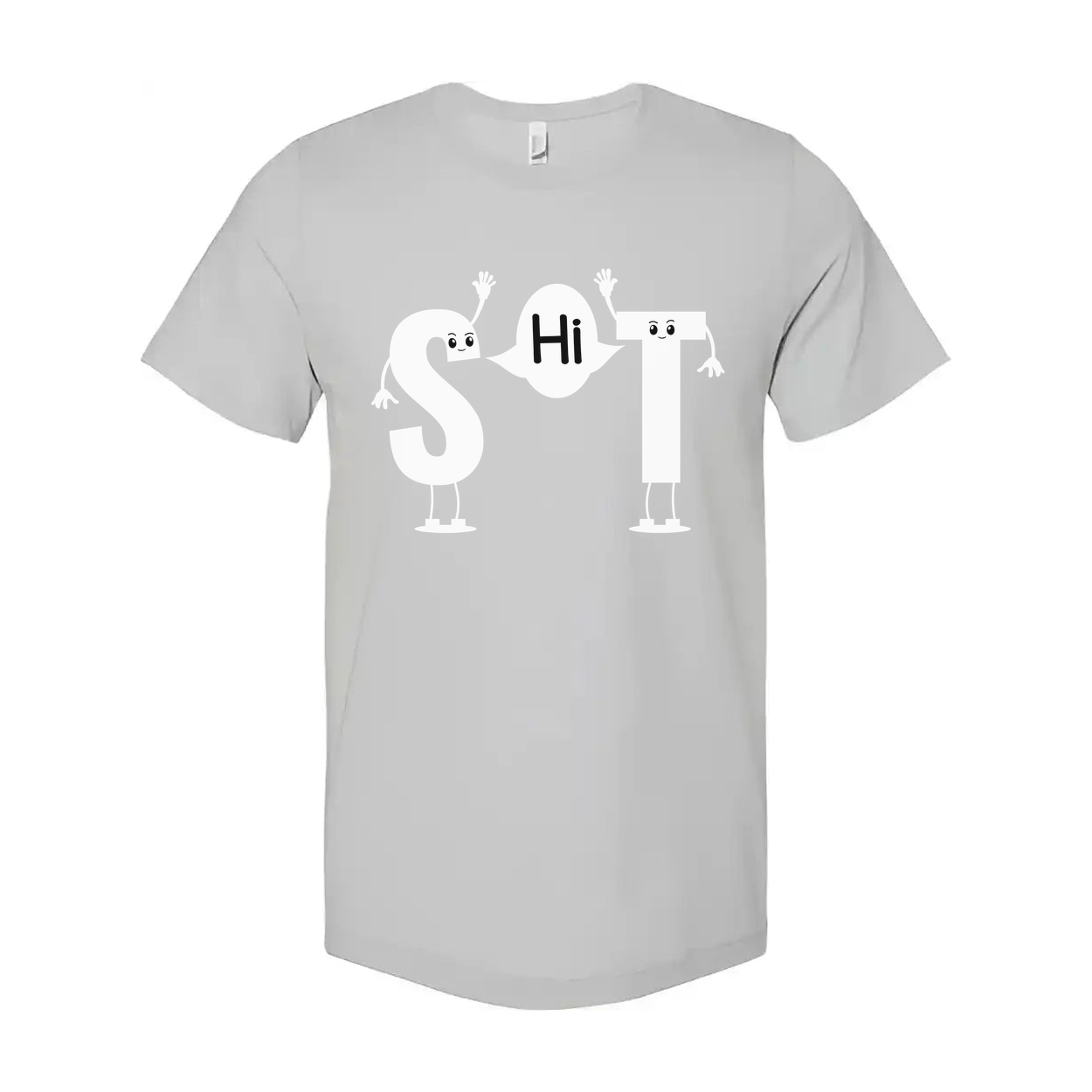 White Unisex T Shirt With SHiT Letters Graphic Featuring Cute Cartoon Characters
