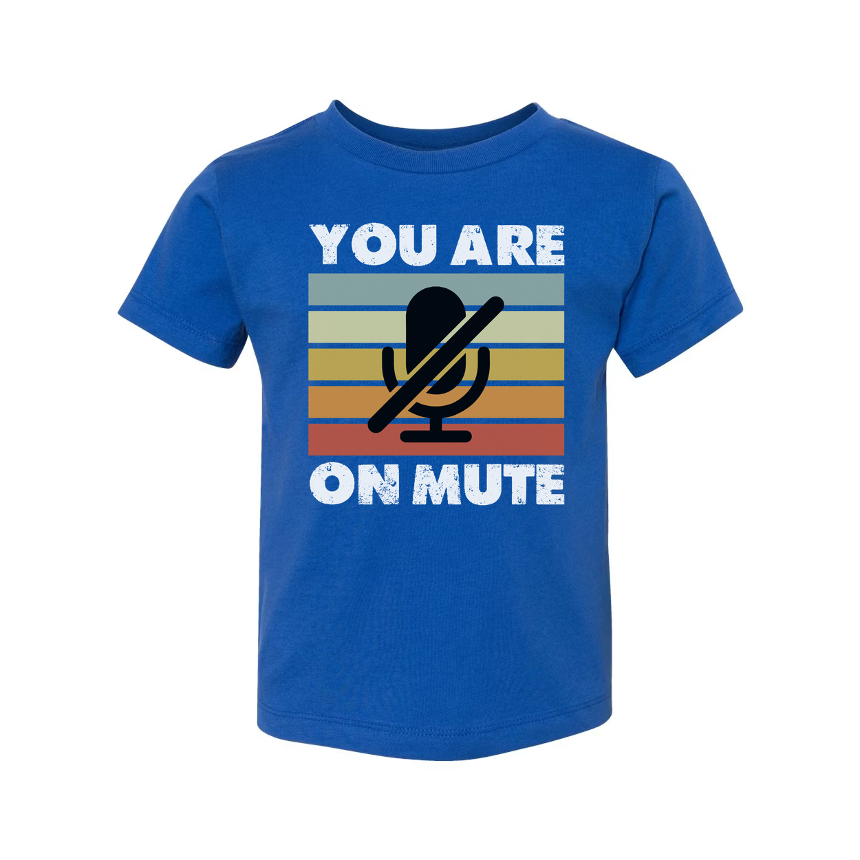 You Are On Mute Graphic Tee With Retro Colored Stripes And Microphone Icon For Unisex