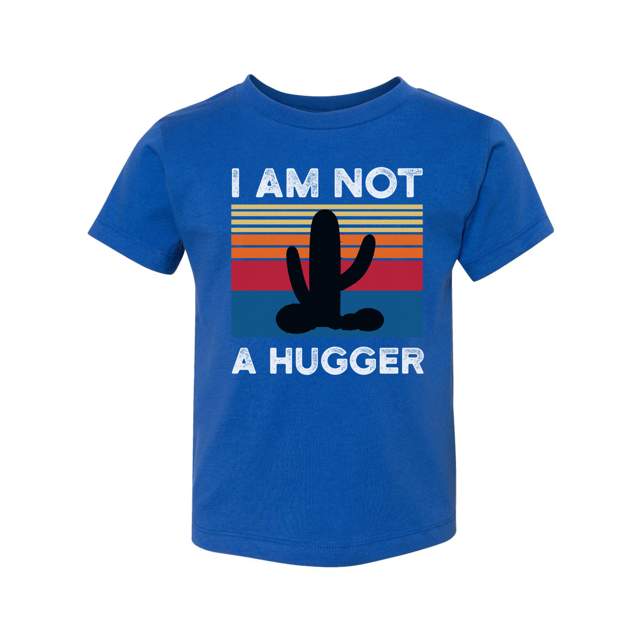 I Am Not A Hugger White T Shirt Unisex Graphic Tee With Cactus Sunset Retro Stripes Design