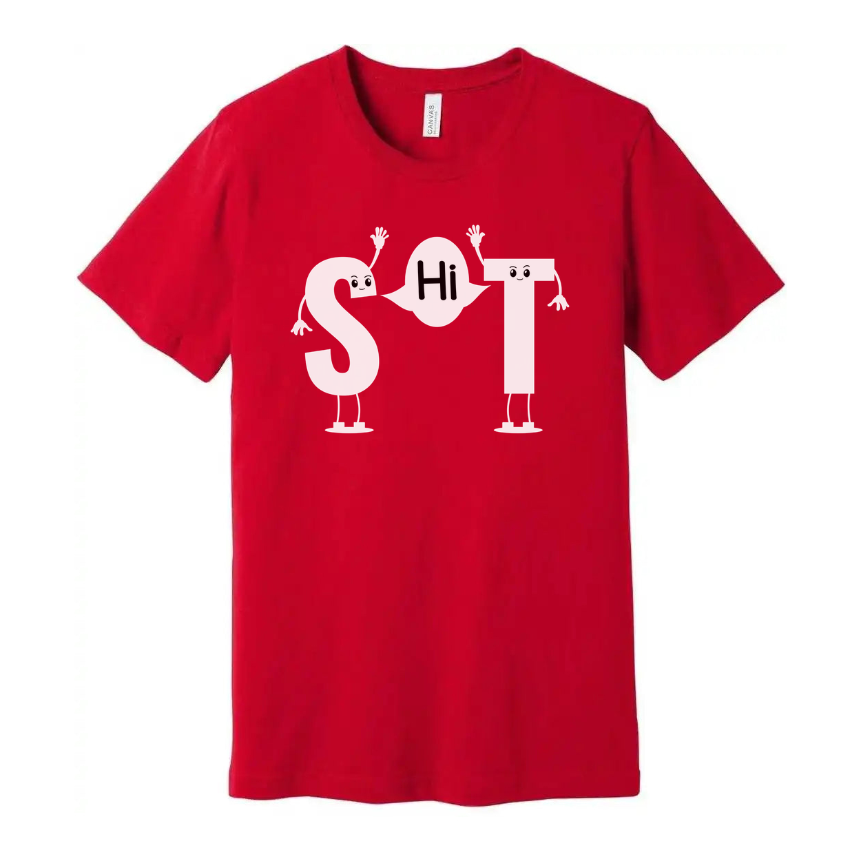 White Unisex T Shirt With SHiT Letters Graphic Featuring Cute Cartoon Characters