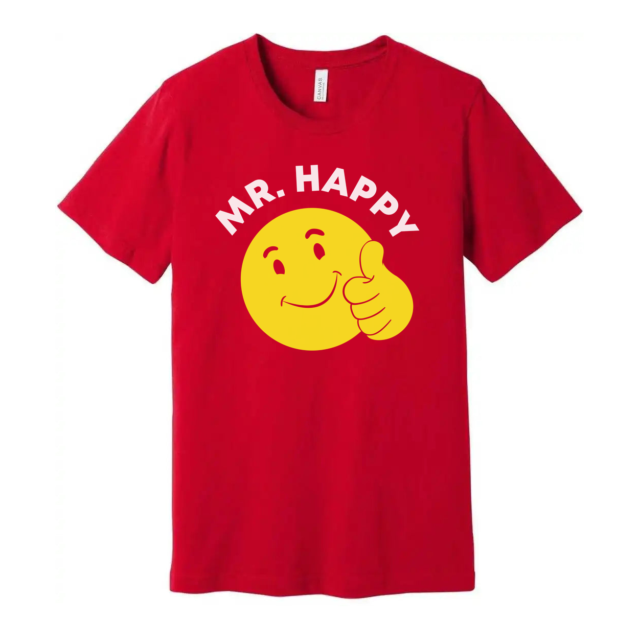 Mr. Happy Yellow Smiley Face Graphic T Shirt Unisex Short Sleeve Cotton Tee With Thumbs Up