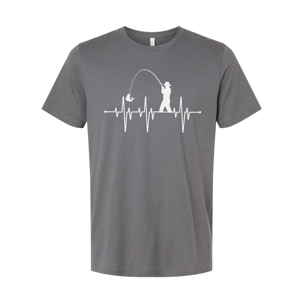 Unisex Fishing Heartbeat T Shirt With Angler Silhouette Casting On Lifeline Graphic