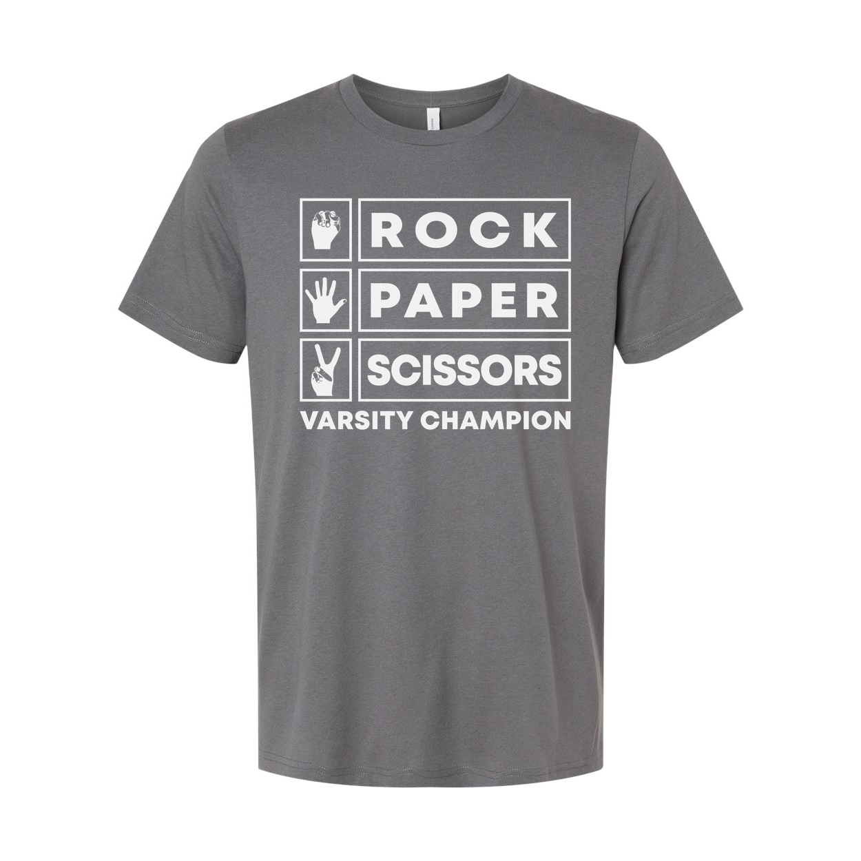 Rock Paper Scissors Varsity Champion Graphic T Shirt Unisex Adult Tee Soft Comfort Cotton