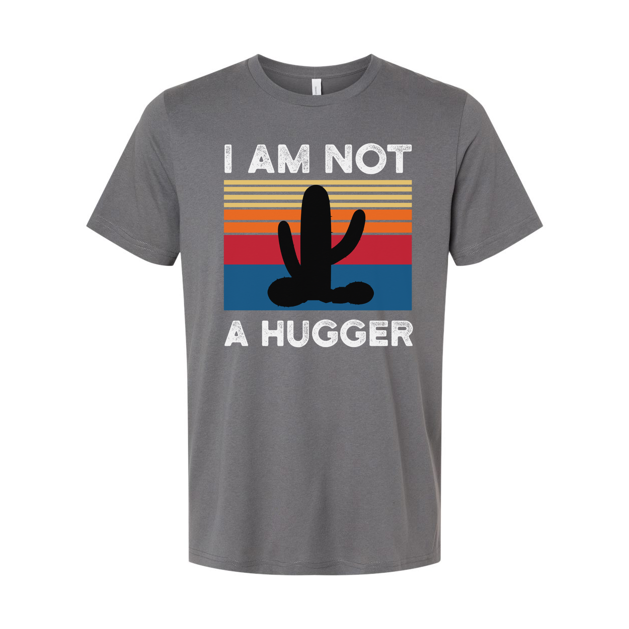 I Am Not A Hugger White T Shirt Unisex Graphic Tee With Cactus Sunset Retro Stripes Design