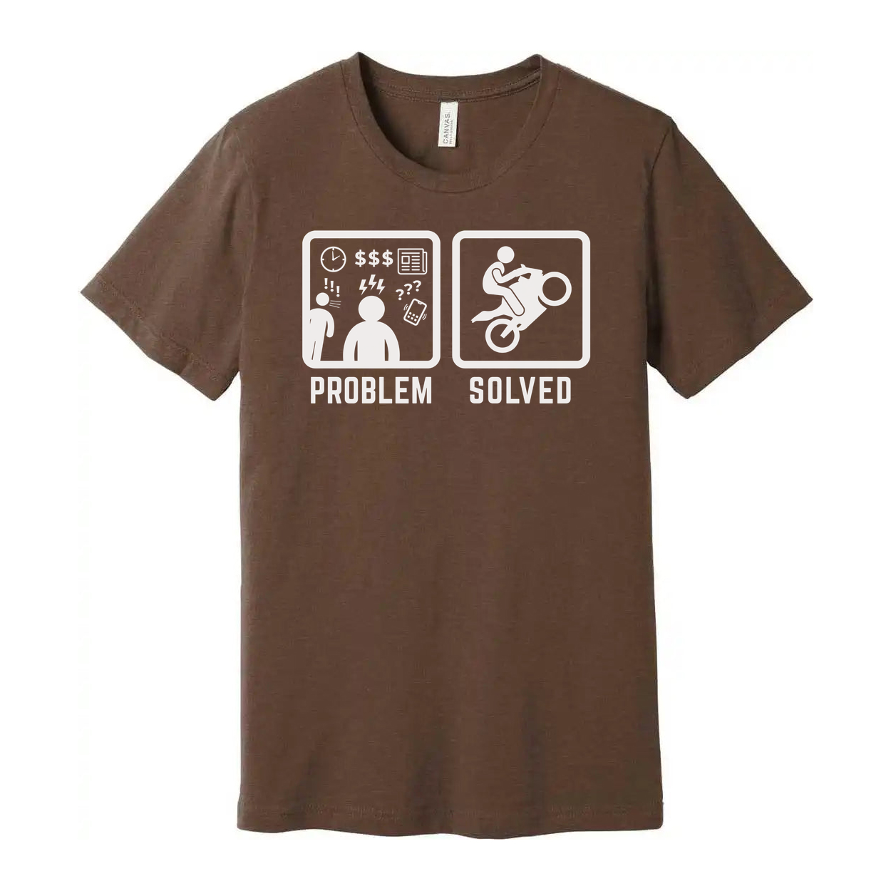 Funny Unisex T Shirt Graphic Tee With Problem Solved Motorcycle Illustration Design
