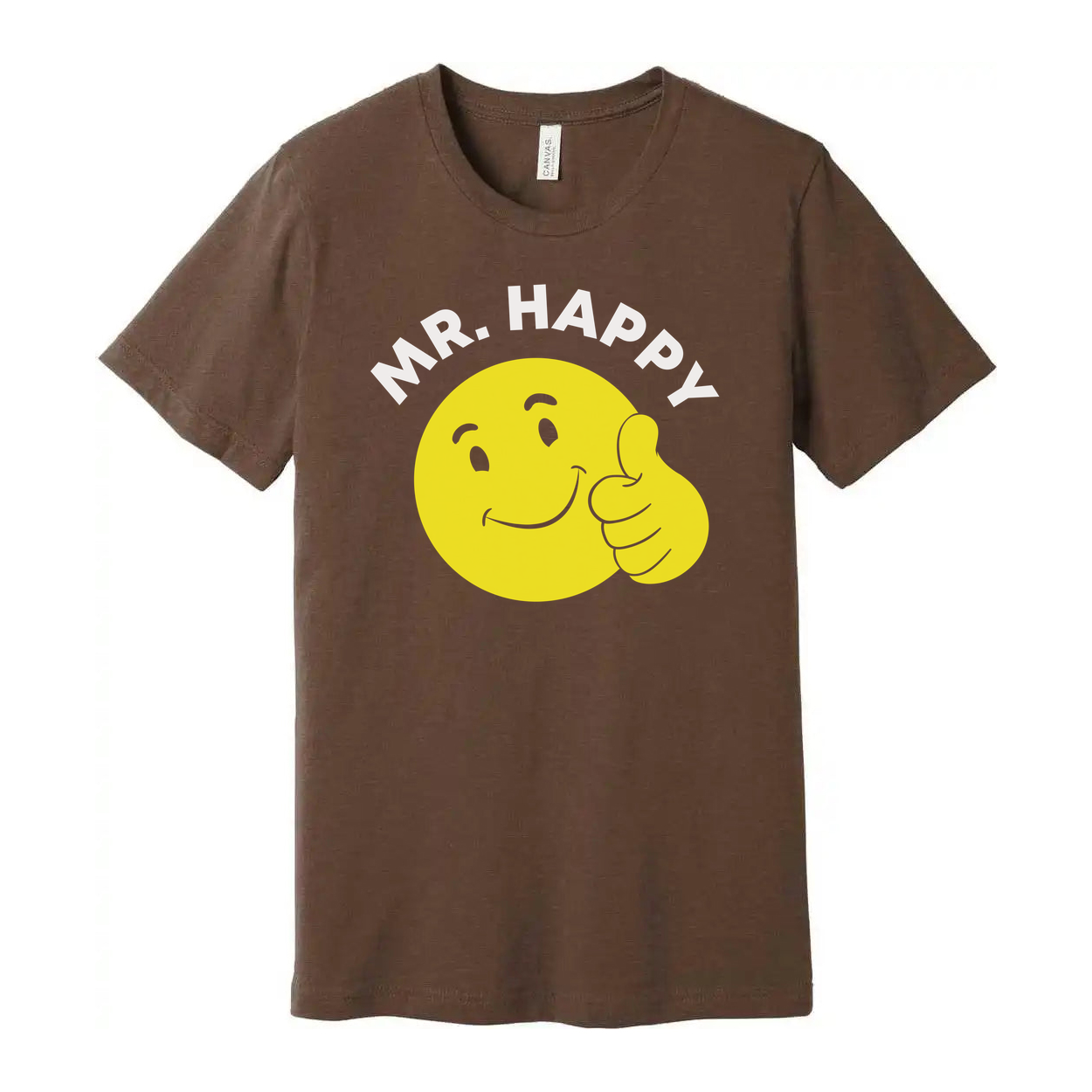 Mr. Happy Yellow Smiley Face Graphic T Shirt Unisex Short Sleeve Cotton Tee With Thumbs Up