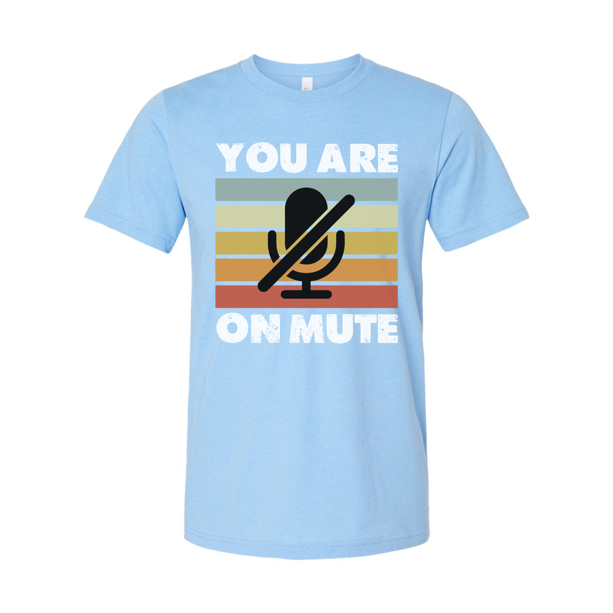 You Are On Mute Graphic Tee With Retro Colored Stripes And Microphone Icon For Unisex