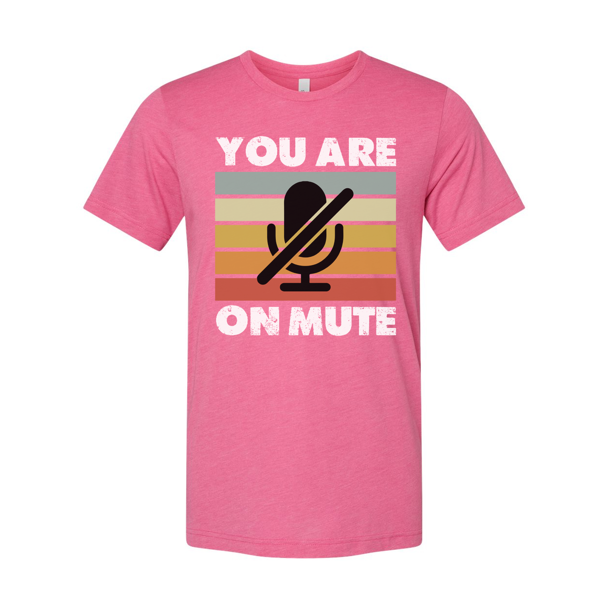 You Are On Mute Graphic Tee With Retro Colored Stripes And Microphone Icon For Unisex