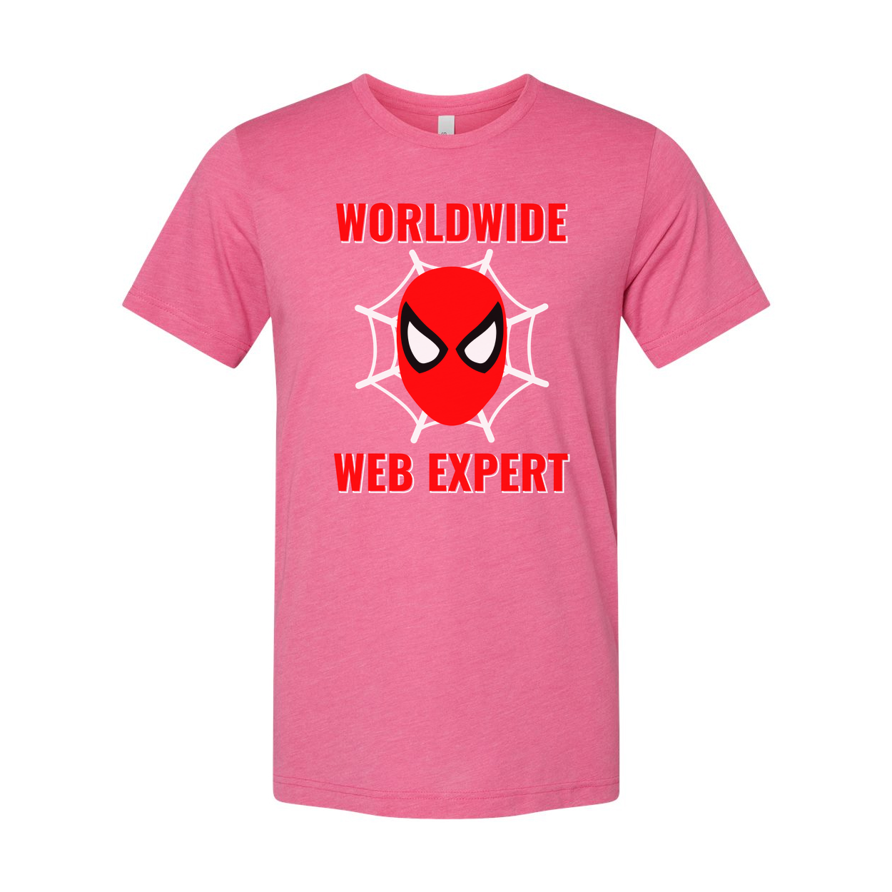 Worldwide Web Expert Unisex T Shirt With Spider Web Graphic And Red Mask Design Artwork