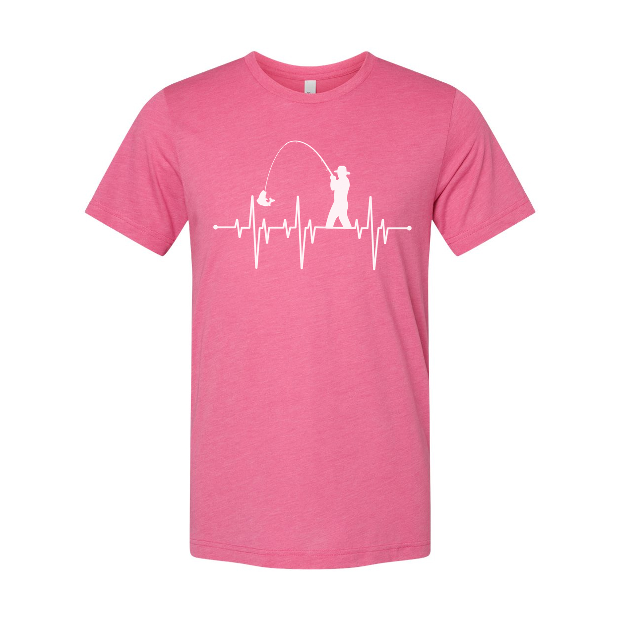 Unisex Fishing Heartbeat T Shirt With Angler Silhouette Casting On Lifeline Graphic