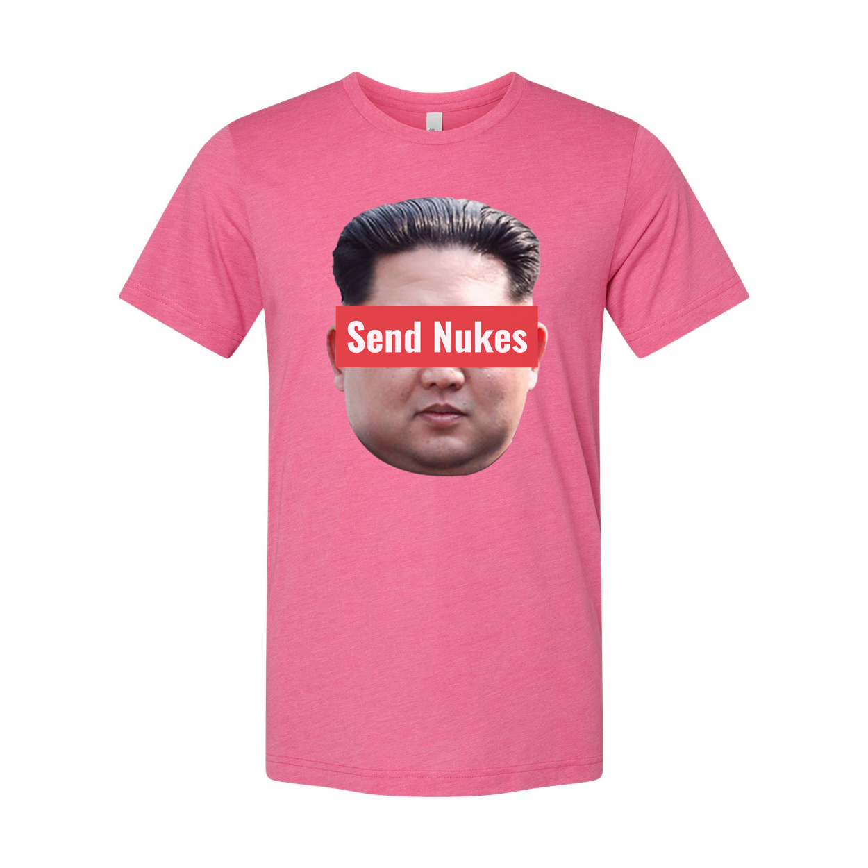 Humorous Unisex Graphic Tee With Red Censorship Bar Across Face Displaying Send Nukes