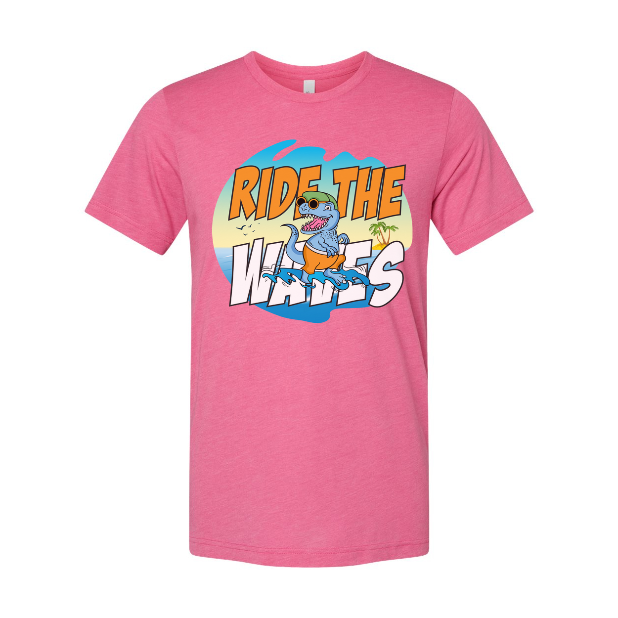 Ride The Waves Dinosaur Surfing T Shirt For Men Women Unisex Graphic Tee Beach Vibe Fun Artwork