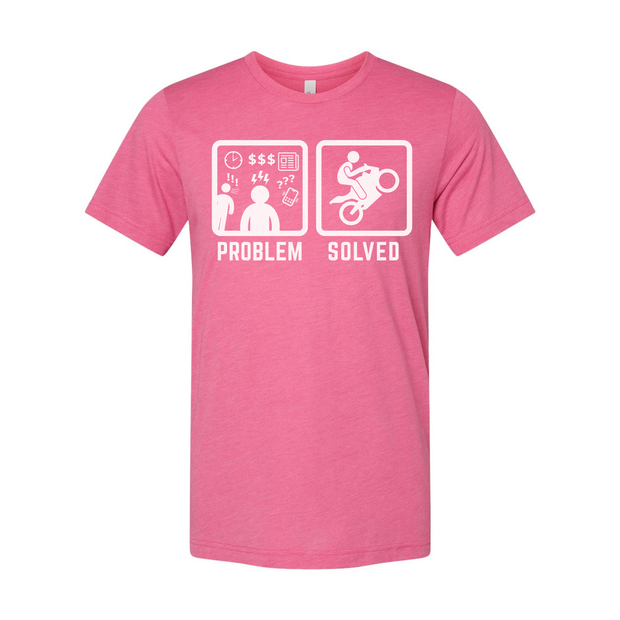 Funny Unisex T Shirt Graphic Tee With Problem Solved Motorcycle Illustration Design