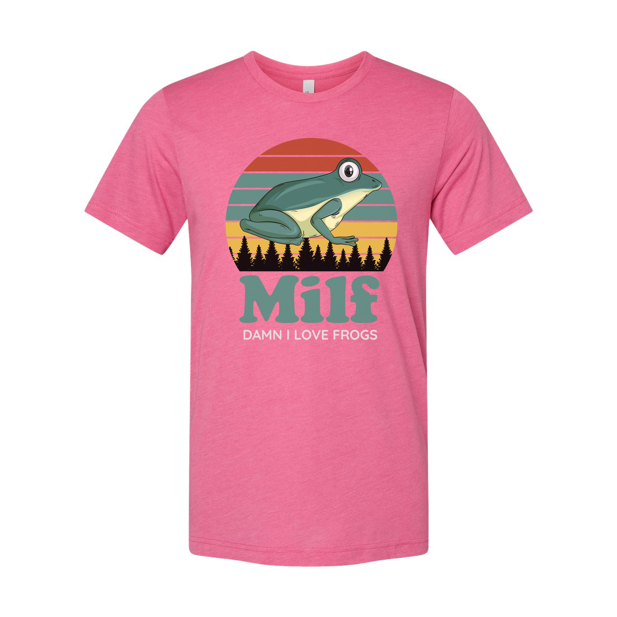 Humorous Frog Graphic T Shirt With Retro Sunset Stripes And Milf Text For Nature Lovers