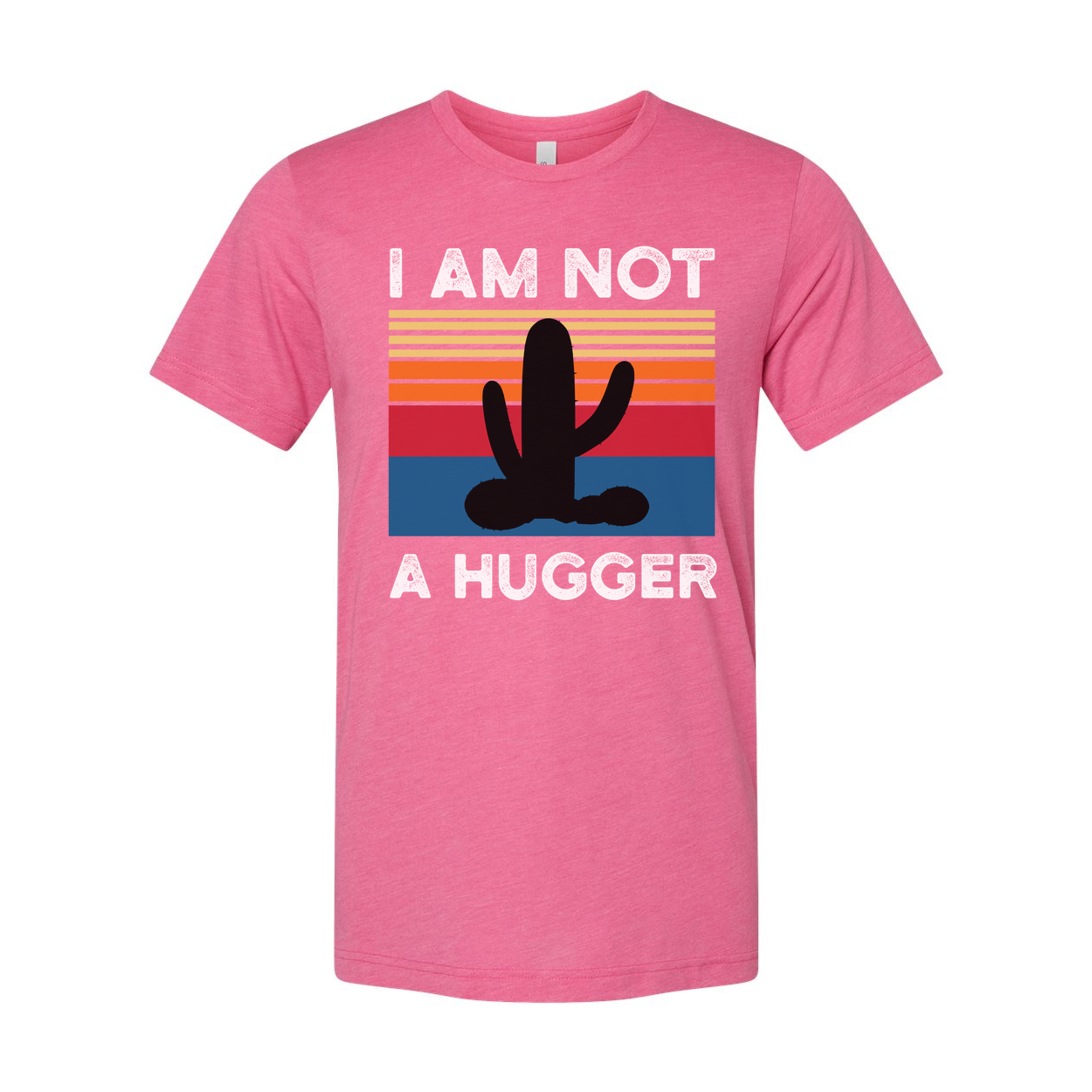 I Am Not A Hugger White T Shirt Unisex Graphic Tee With Cactus Sunset Retro Stripes Design