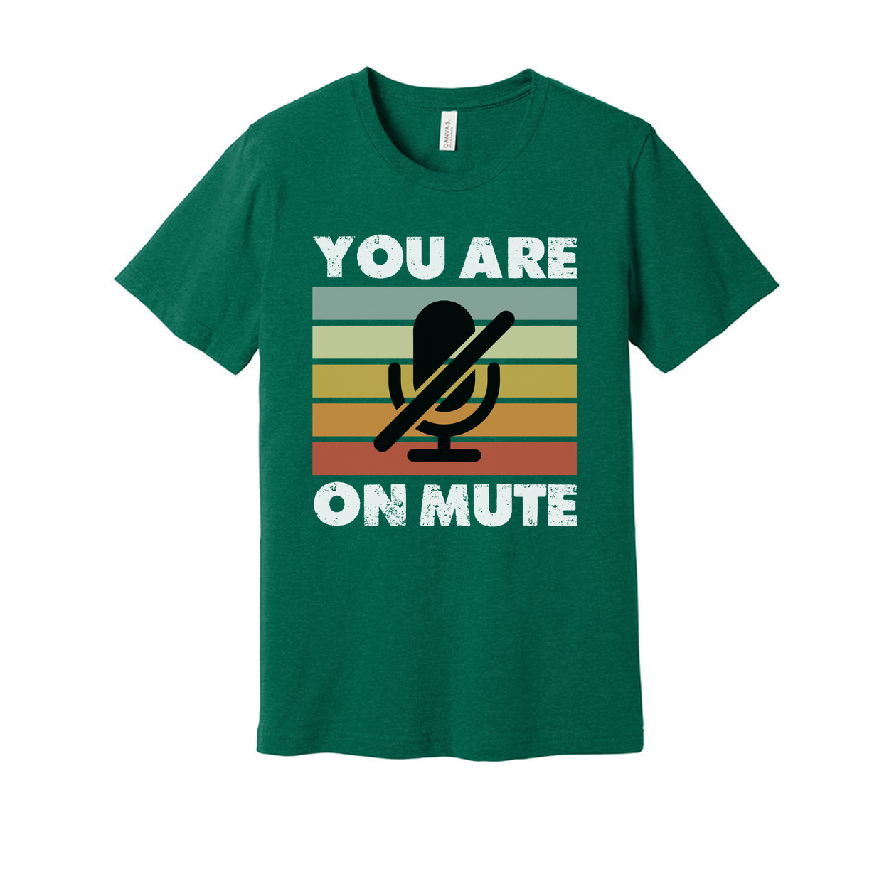 You Are On Mute Graphic Tee With Retro Colored Stripes And Microphone Icon For Unisex