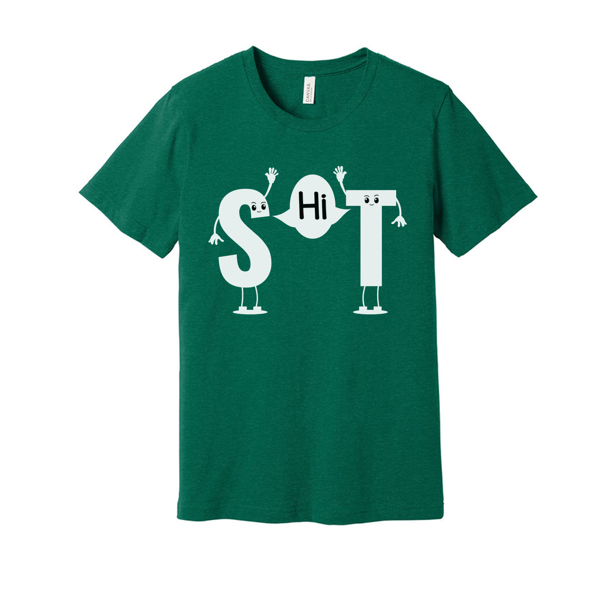 White Unisex T Shirt With SHiT Letters Graphic Featuring Cute Cartoon Characters