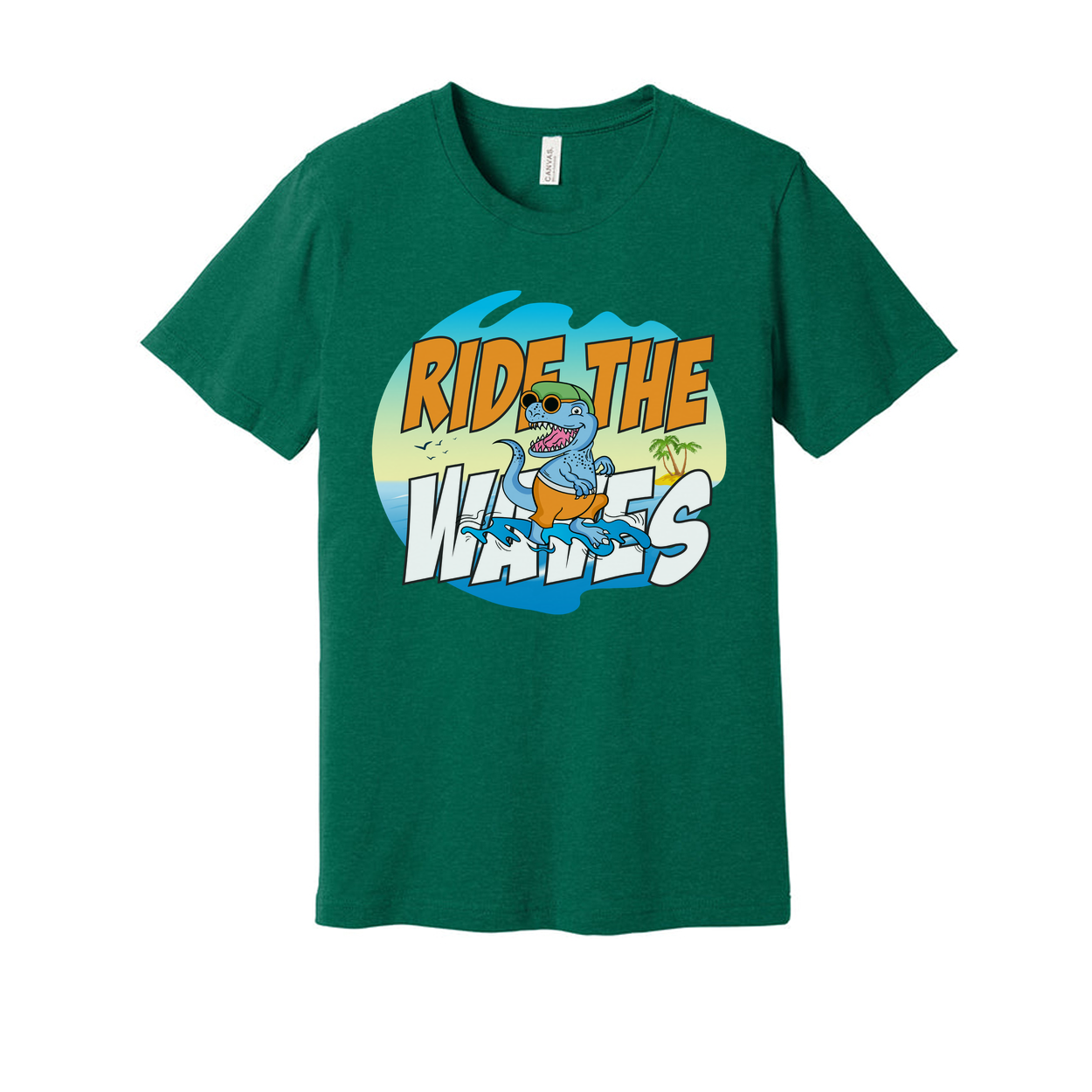 Ride The Waves Dinosaur Surfing T Shirt For Men Women Unisex Graphic Tee Beach Vibe Fun Artwork