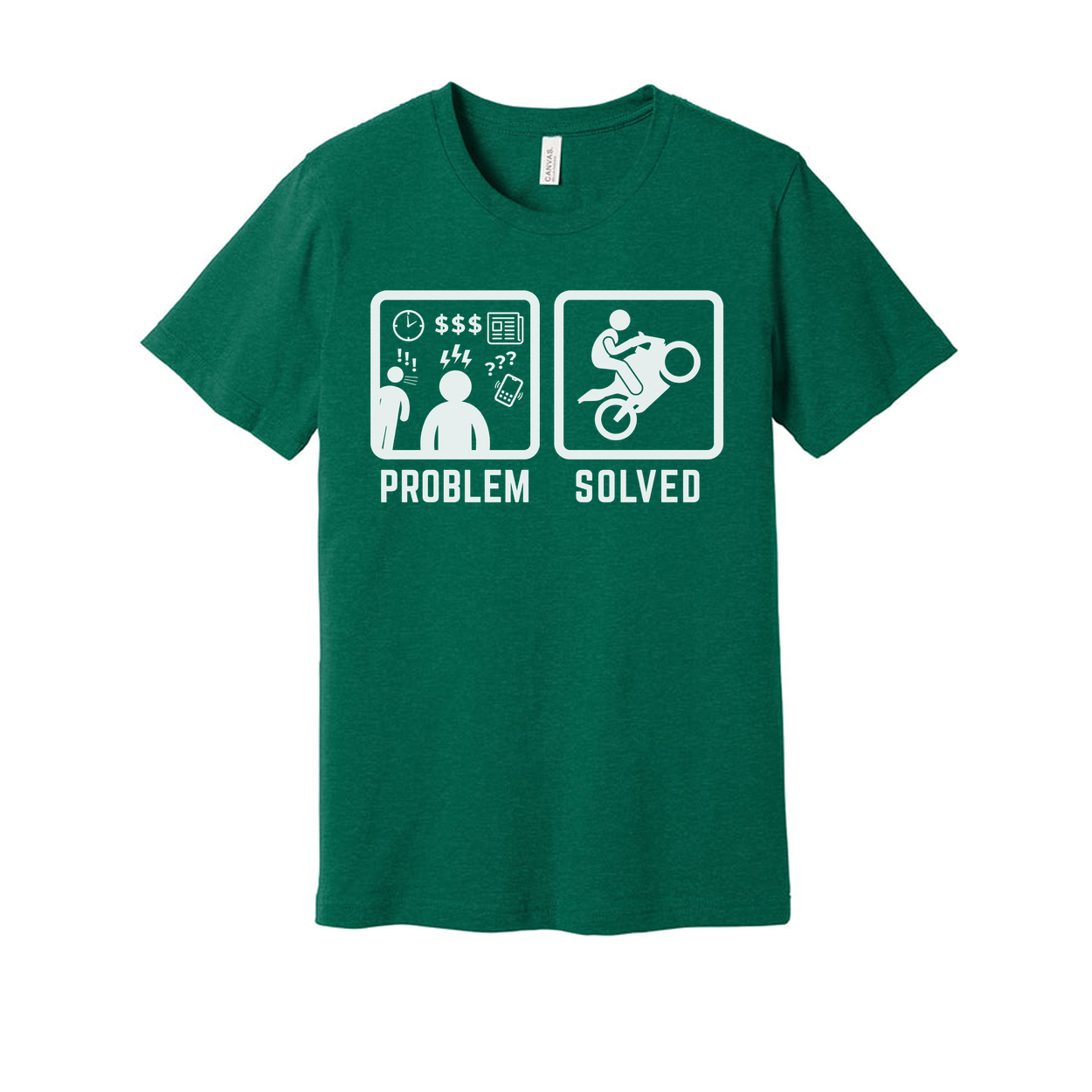 Funny Unisex T Shirt Graphic Tee With Problem Solved Motorcycle Illustration Design