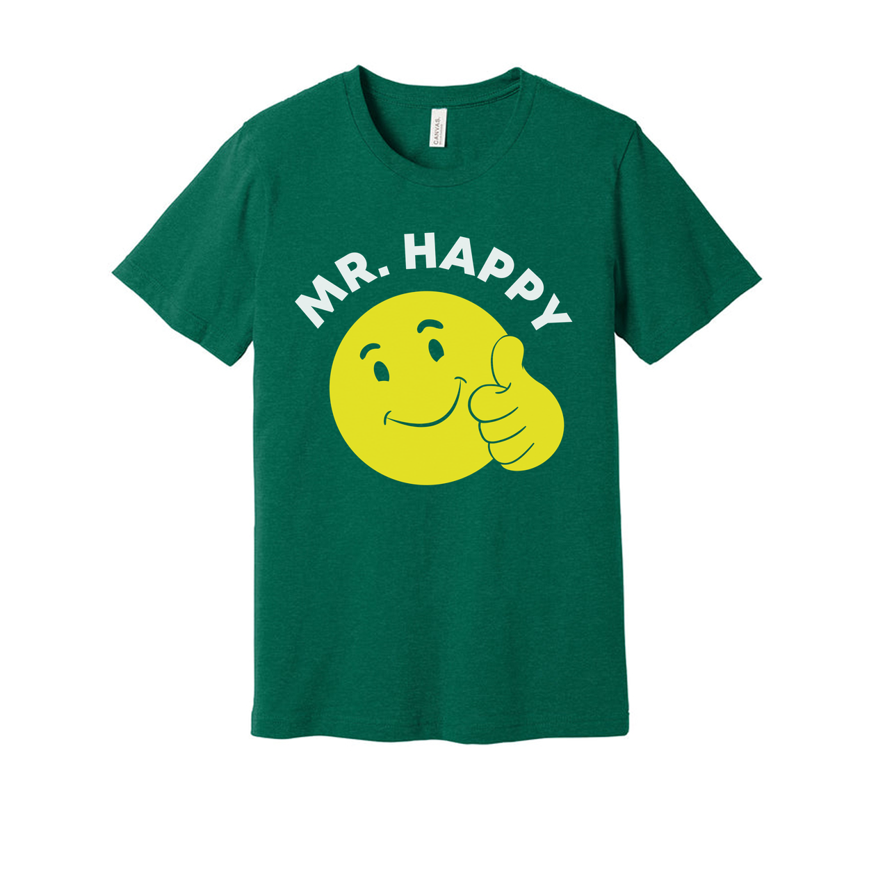 Mr. Happy Yellow Smiley Face Graphic T Shirt Unisex Short Sleeve Cotton Tee With Thumbs Up