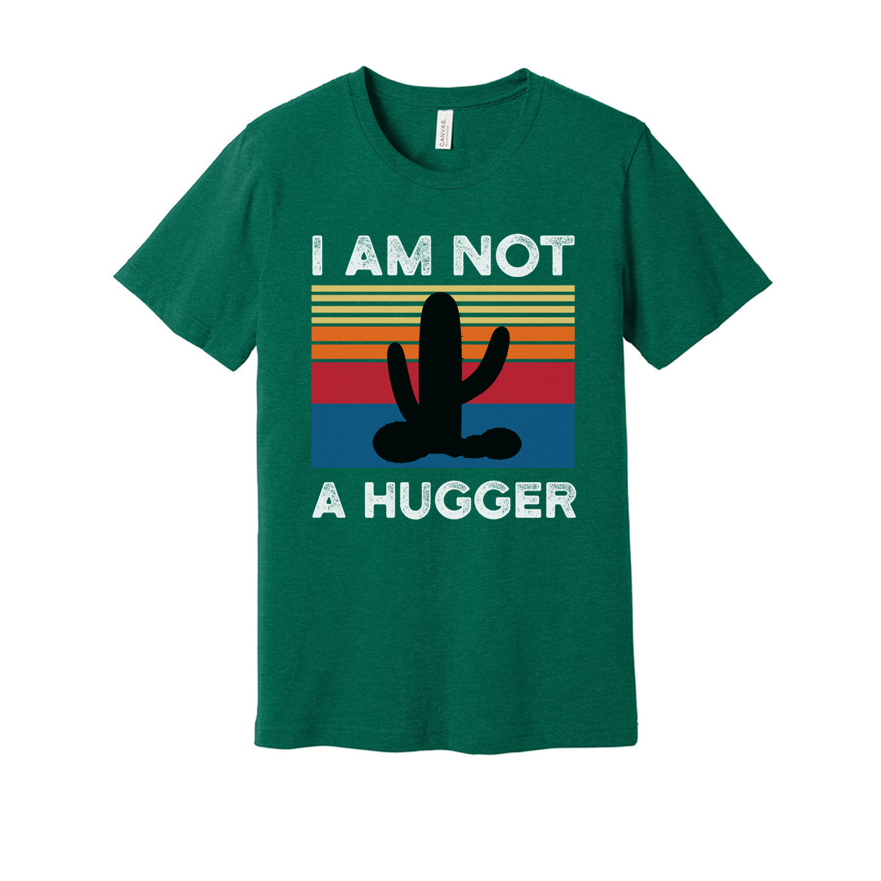 I Am Not A Hugger White T Shirt Unisex Graphic Tee With Cactus Sunset Retro Stripes Design