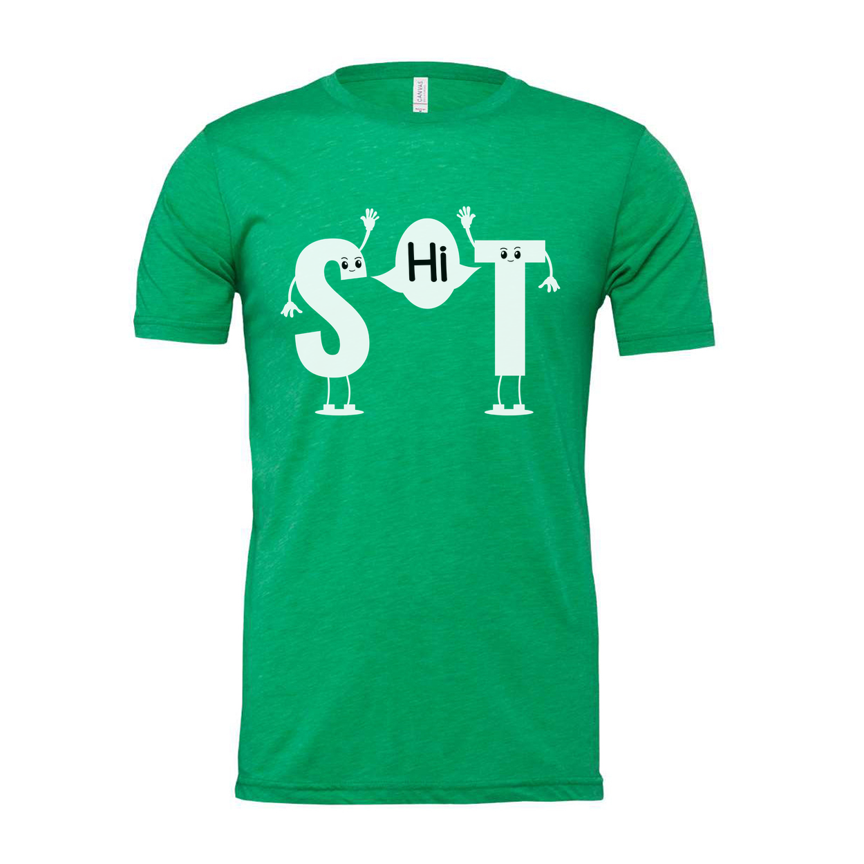White Unisex T Shirt With SHiT Letters Graphic Featuring Cute Cartoon Characters