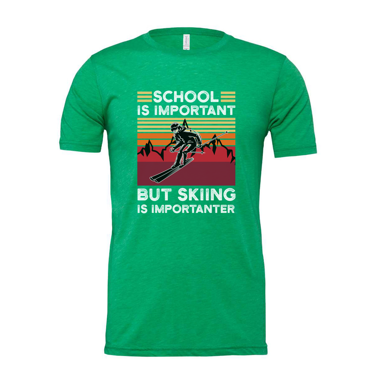 Humor Unisex Skiing T Shirt With Retro Sunset Mountains And School Is Important But Skiing Is Importanter