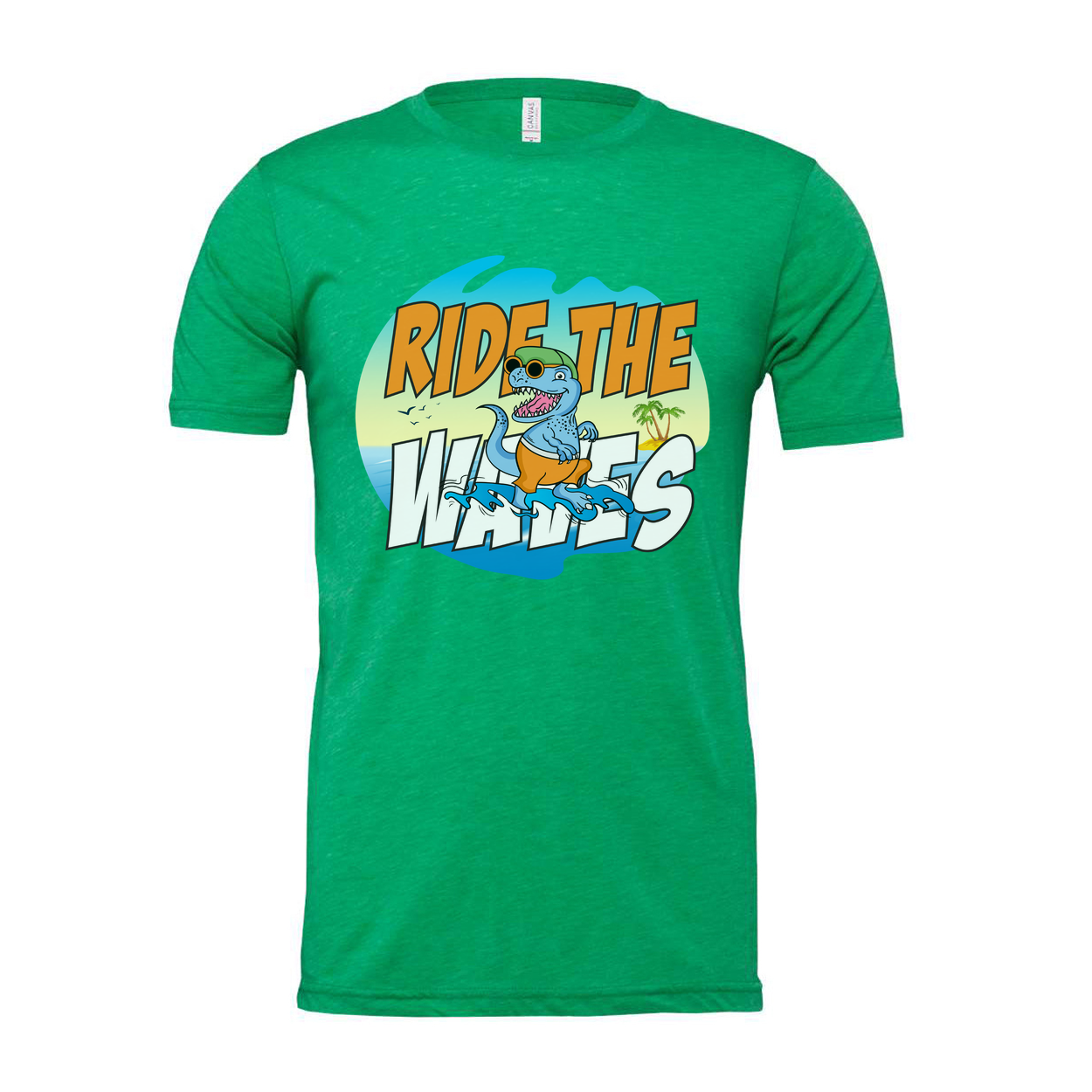 Ride The Waves Dinosaur Surfing T Shirt For Men Women Unisex Graphic Tee Beach Vibe Fun Artwork
