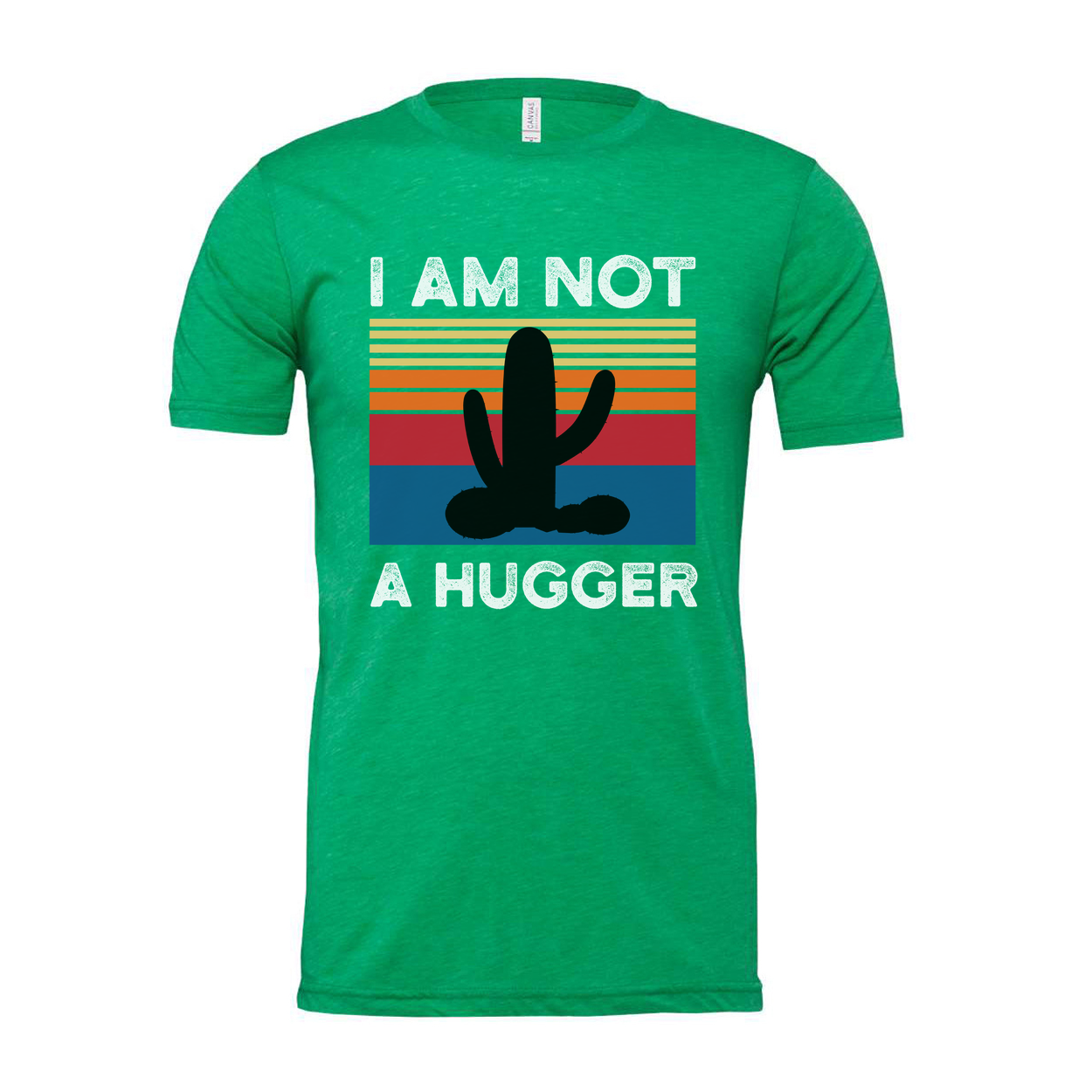 I Am Not A Hugger White T Shirt Unisex Graphic Tee With Cactus Sunset Retro Stripes Design