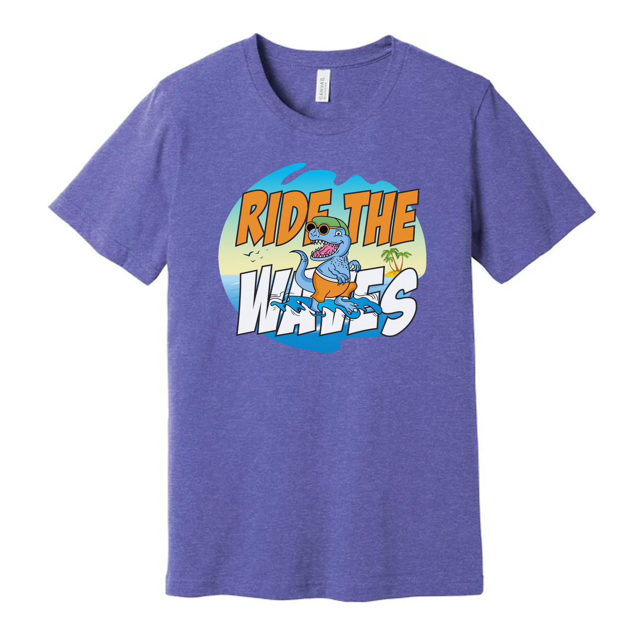 Ride The Waves Dinosaur Surfing T Shirt For Men Women Unisex Graphic Tee Beach Vibe Fun Artwork