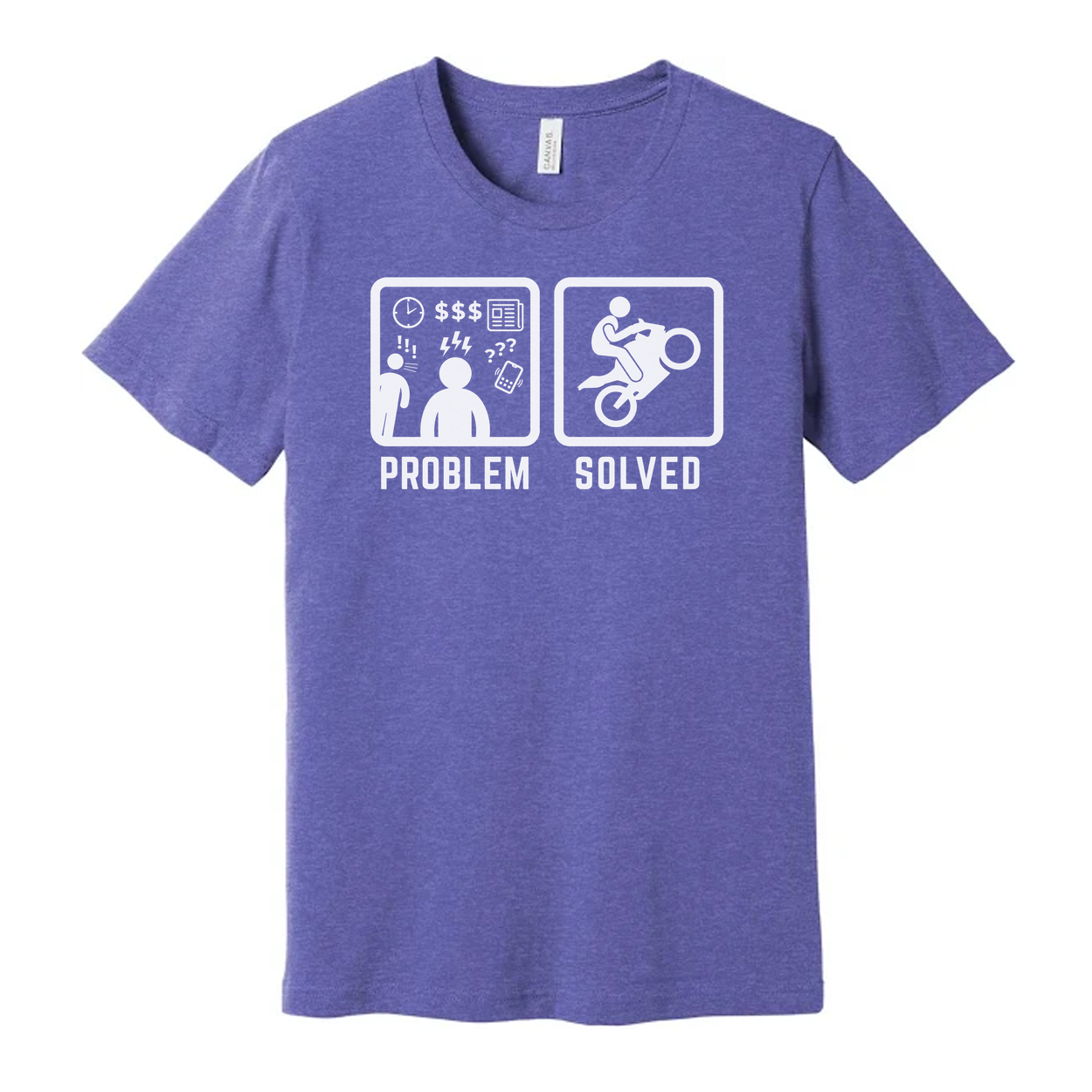 Funny Unisex T Shirt Graphic Tee With Problem Solved Motorcycle Illustration Design