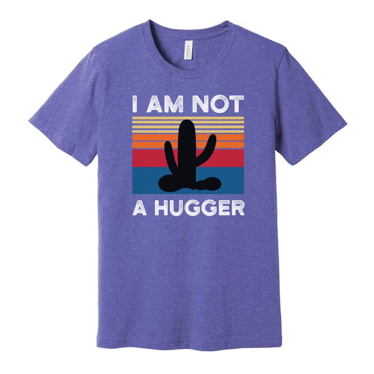 I Am Not A Hugger White T Shirt Unisex Graphic Tee With Cactus Sunset Retro Stripes Design