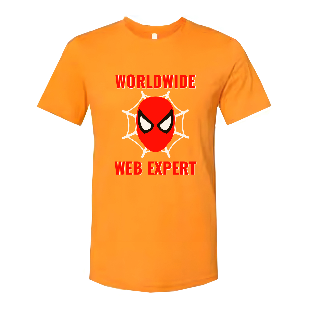 Worldwide Web Expert Unisex T Shirt With Spider Web Graphic And Red Mask Design Artwork