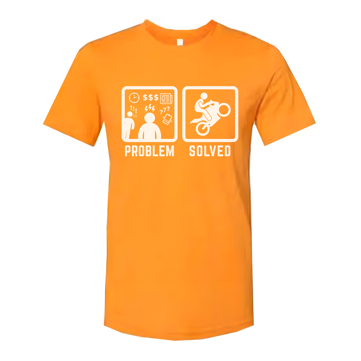 Funny Unisex T Shirt Graphic Tee With Problem Solved Motorcycle Illustration Design