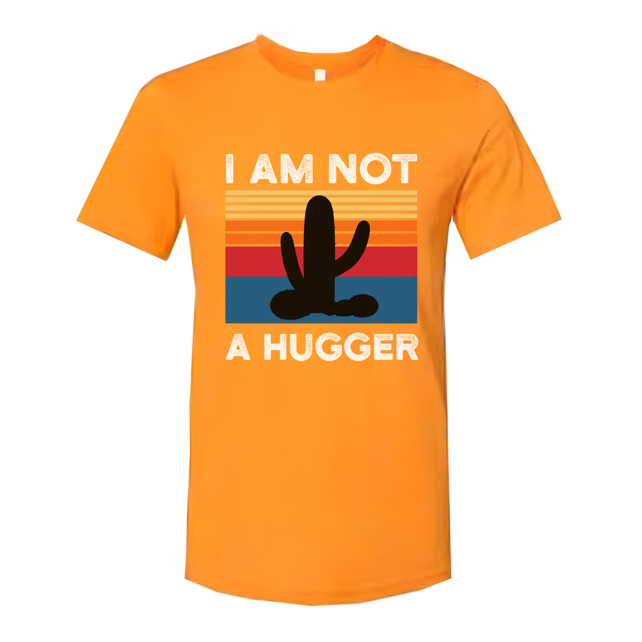 I Am Not A Hugger White T Shirt Unisex Graphic Tee With Cactus Sunset Retro Stripes Design