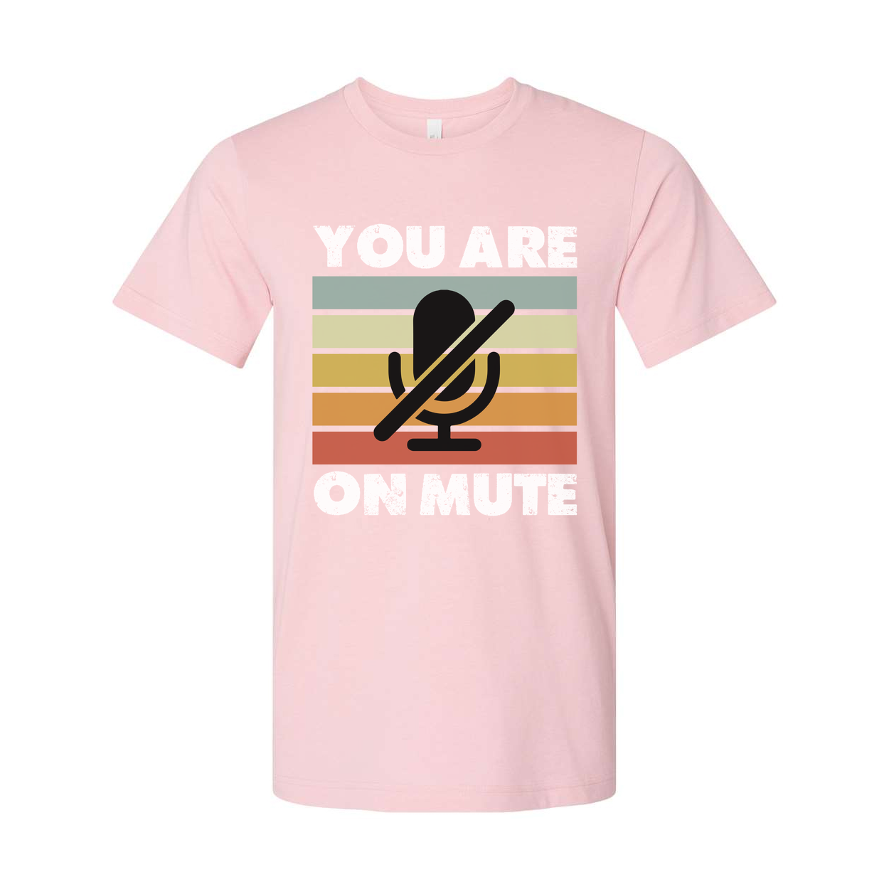 You Are On Mute Graphic Tee With Retro Colored Stripes And Microphone Icon For Unisex