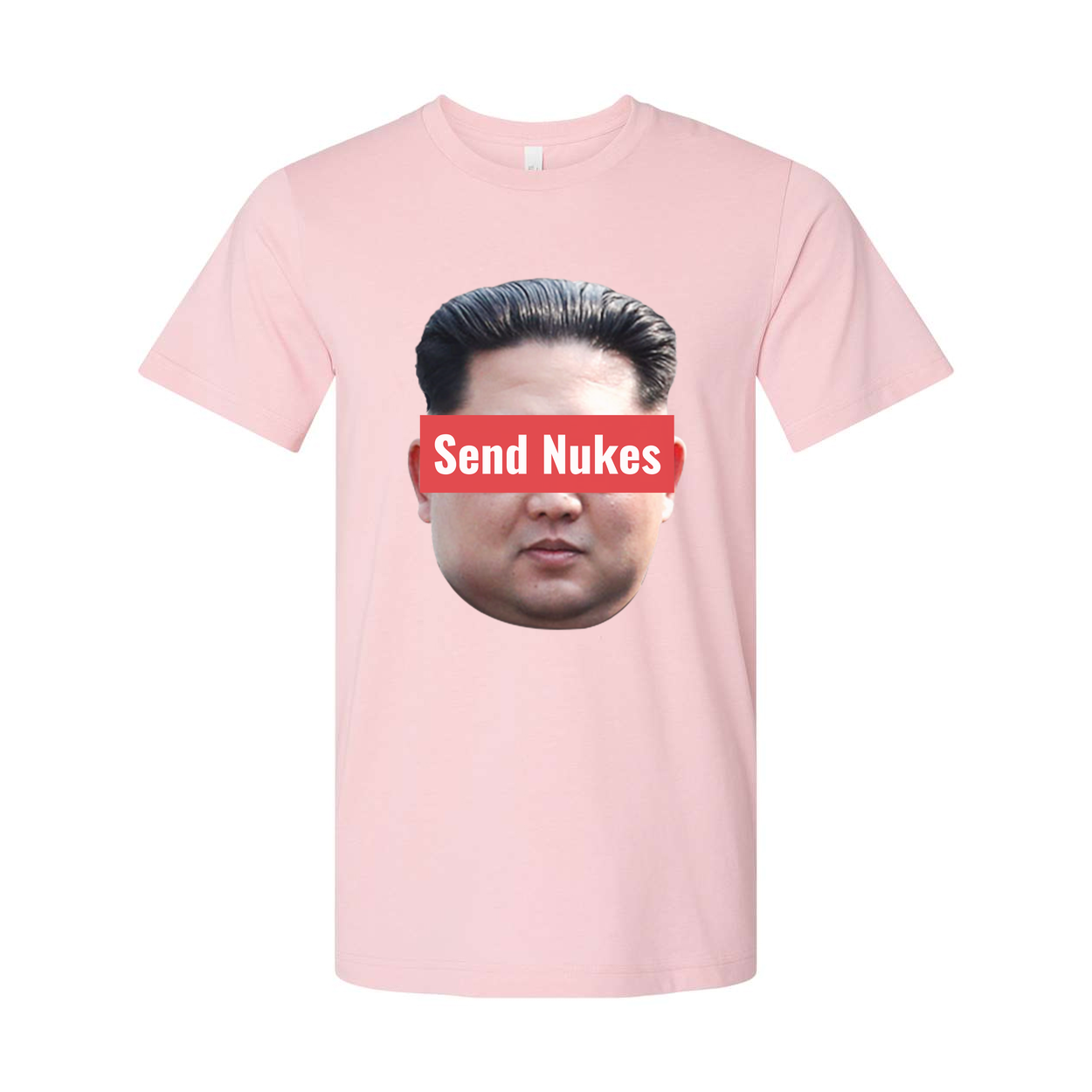 Humorous Unisex Graphic Tee With Red Censorship Bar Across Face Displaying Send Nukes