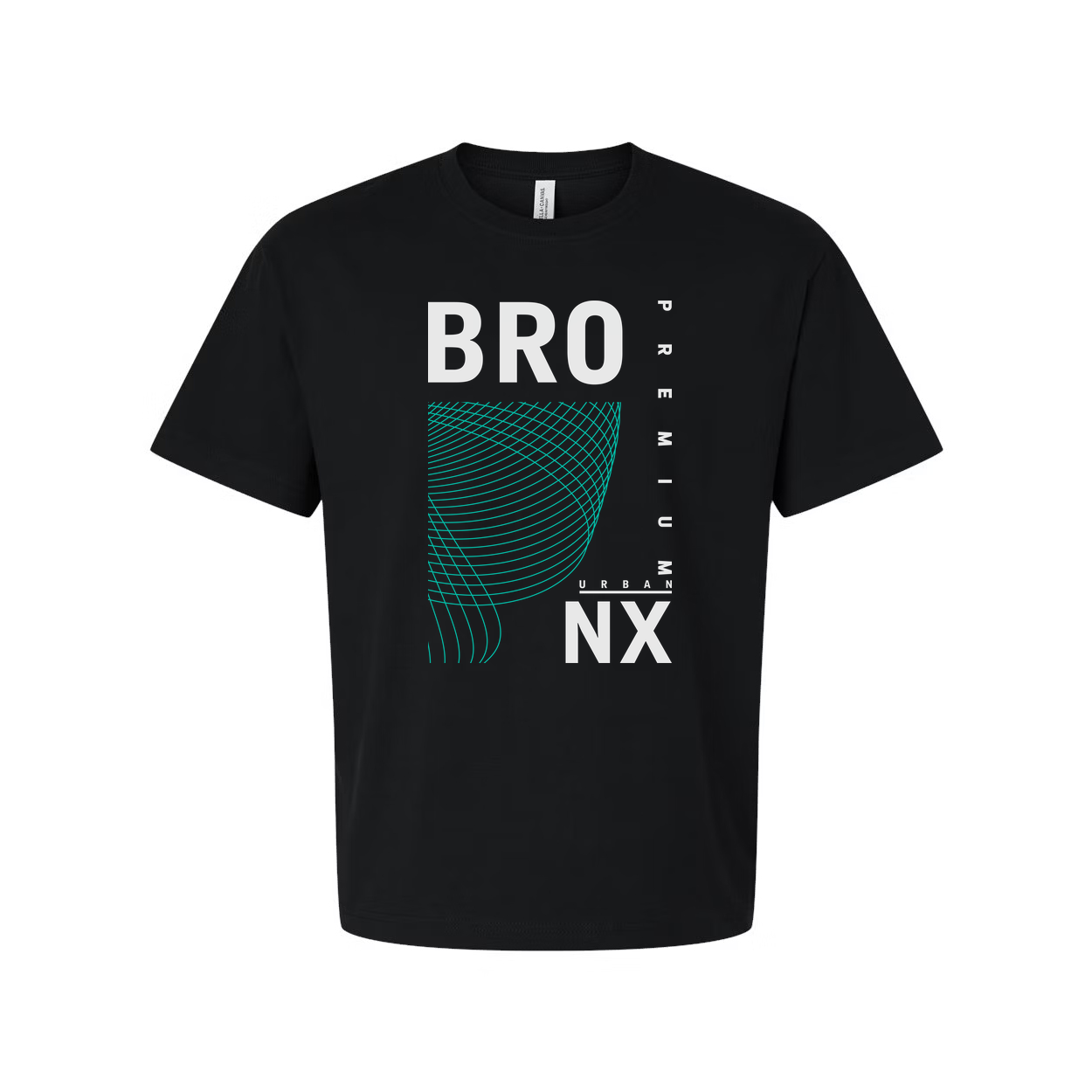 Urban Unisex T Shirt With Cyan Geometric Wave Print And Bold BRO NX Graphic Design Apparel Premium