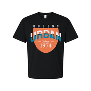 Queens Urban Shield Graphic Tee Unisex Short Sleeve With Orange Shield And Blue Accent Since 1974