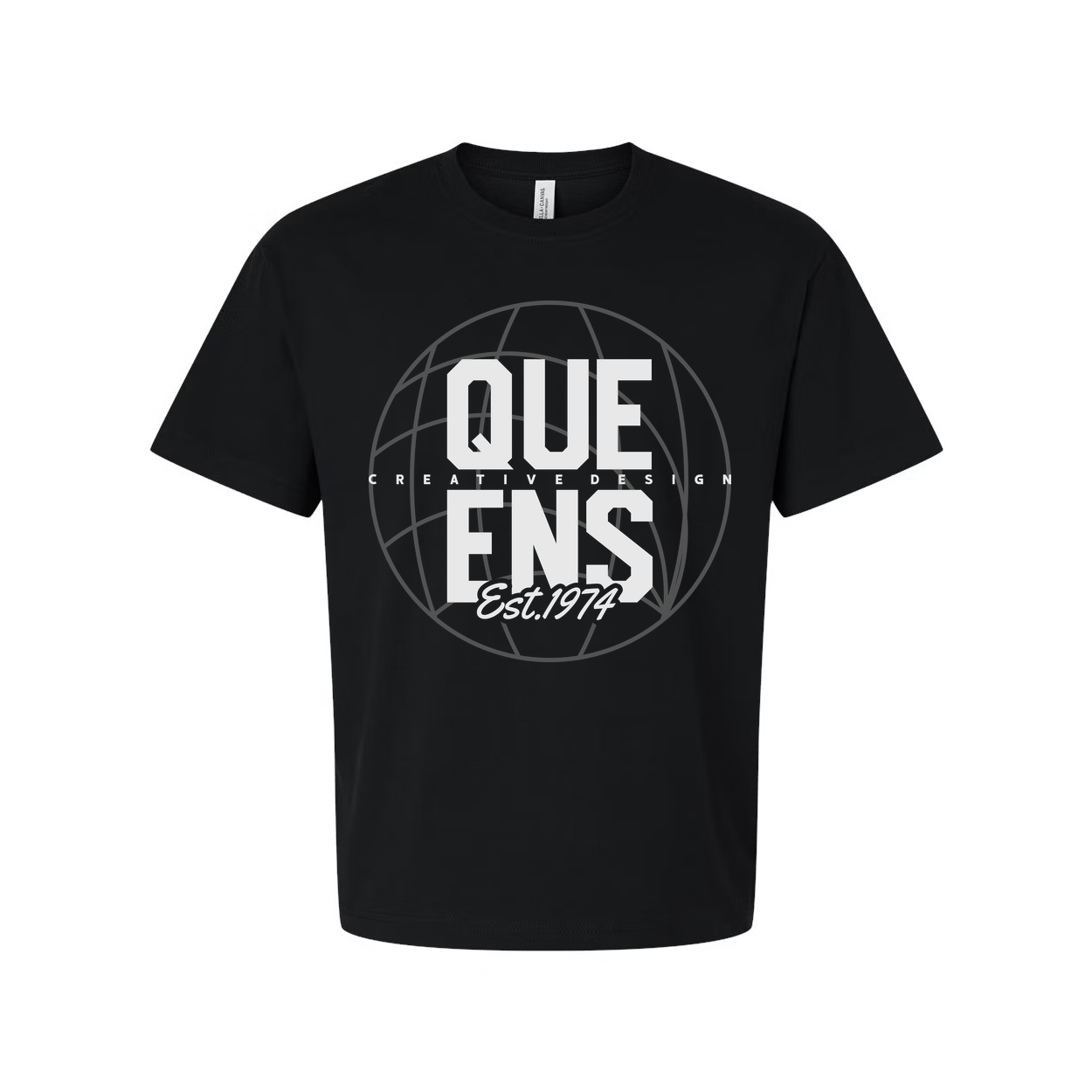 Queens Globe Graphic T Shirt Unisex White Tee Featuring Est 1974 Creative Logo Design
