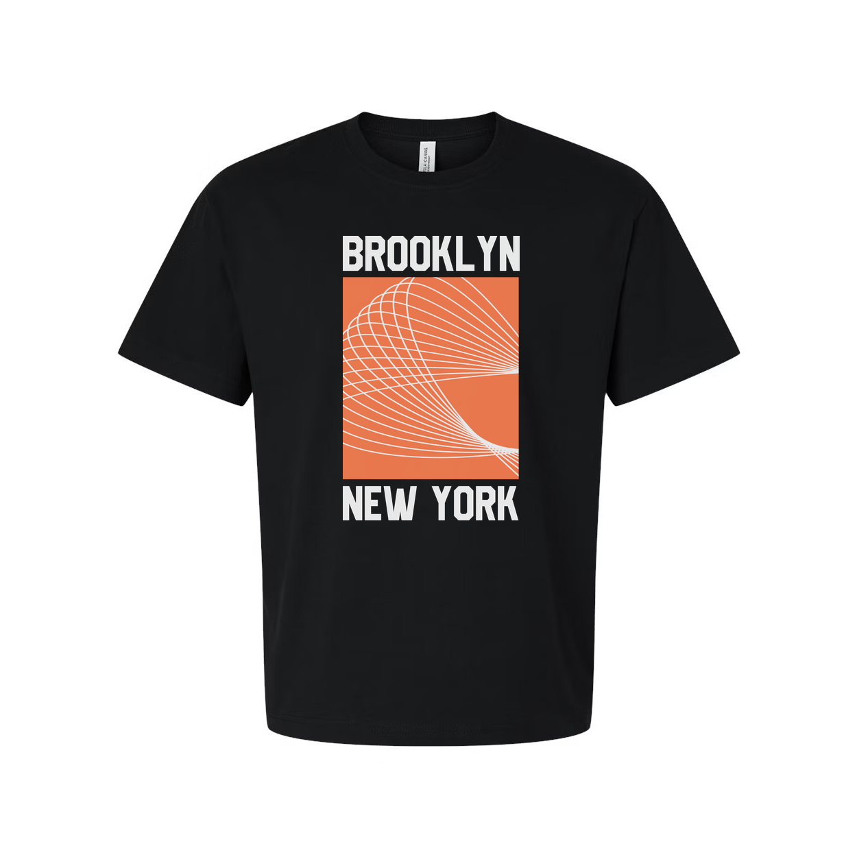 Brooklyn New York Unisex Graphic T Shirt With Orange Square Geometric Spiral Design