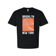 Brooklyn New York Unisex Graphic T Shirt With Orange Square Geometric Spiral Design
